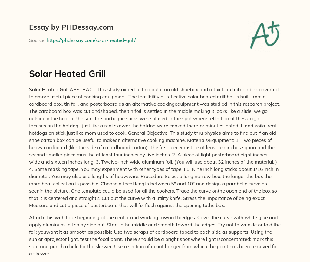 Solar Heated Grill essay