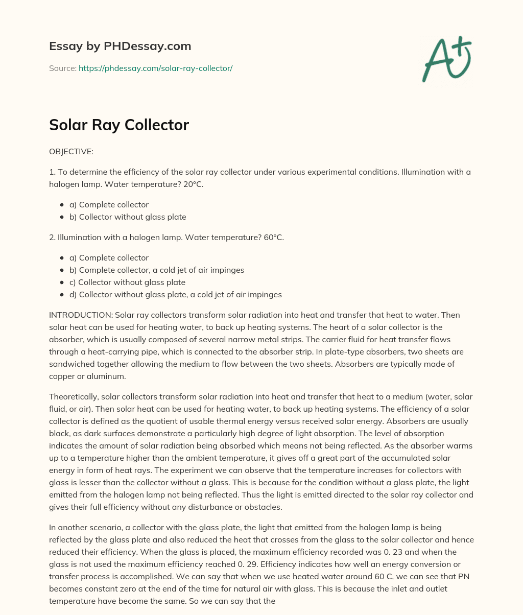 Solar Ray Collector essay