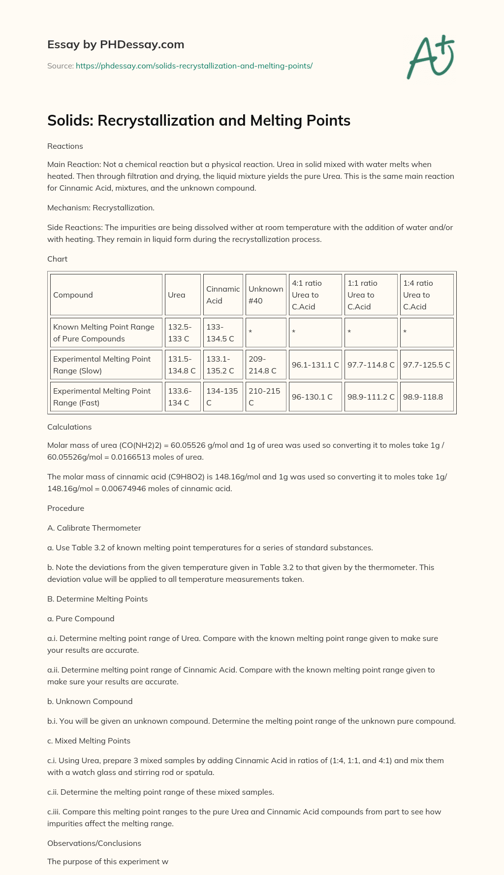 Solids: Recrystallization and Melting Points essay