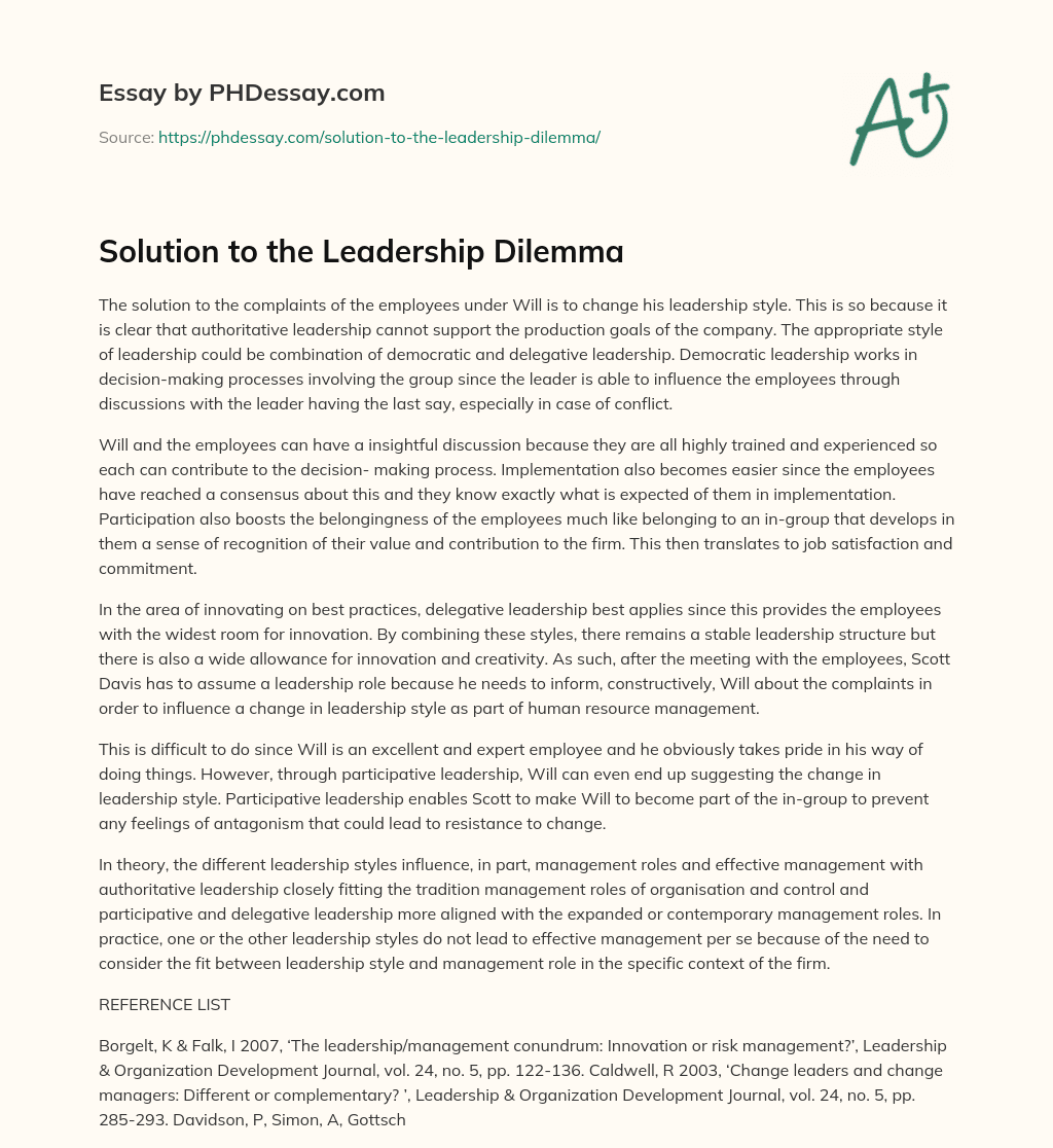 Solution to the Leadership Dilemma essay