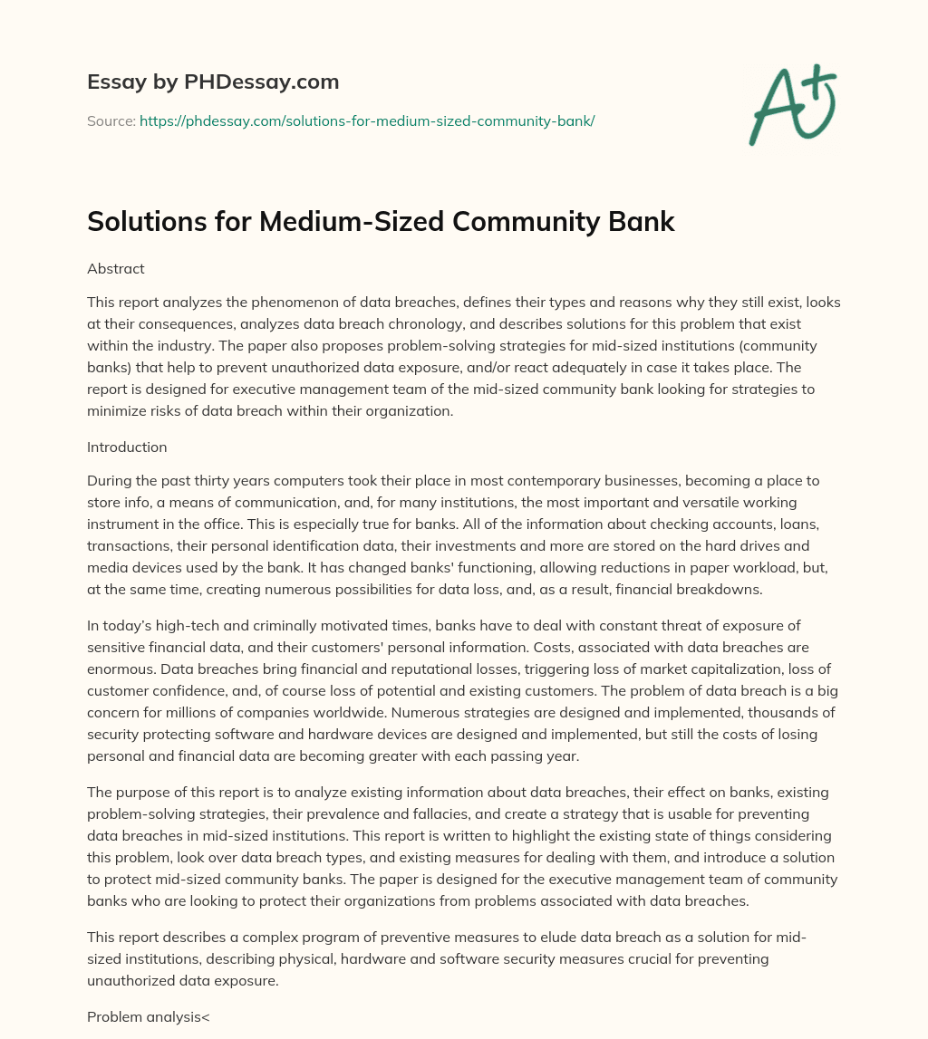 Solutions for Medium-Sized Community Bank essay