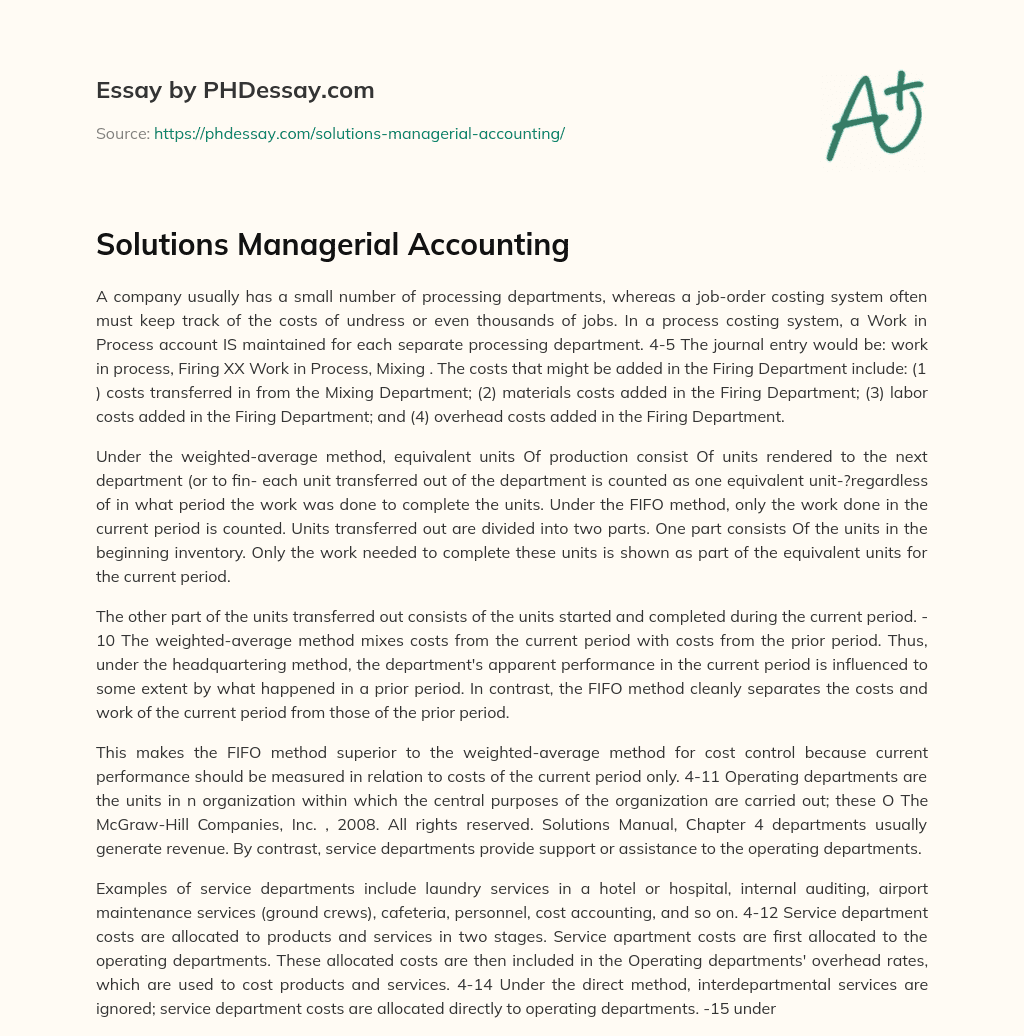 Solutions Managerial Accounting essay