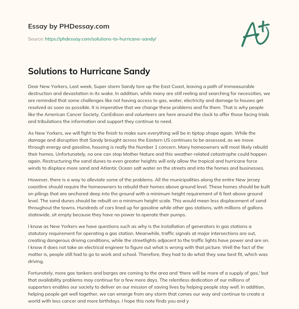 Solutions to Hurricane Sandy essay