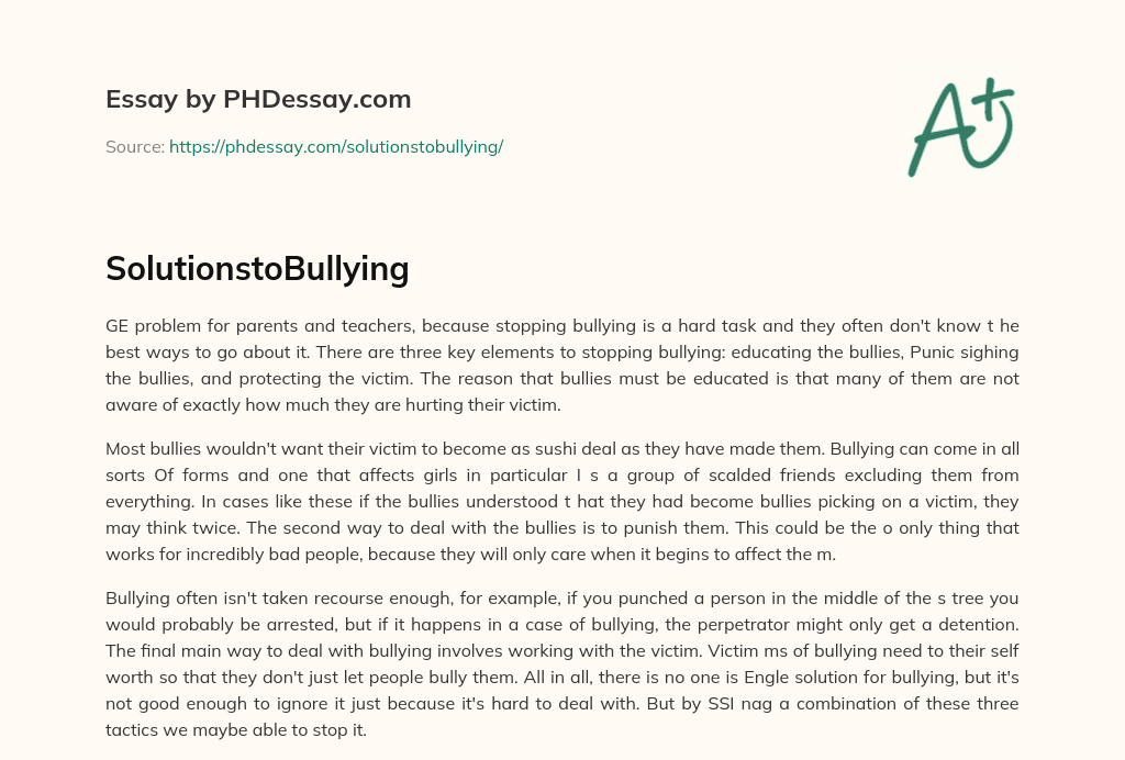 SolutionstoBullying essay
