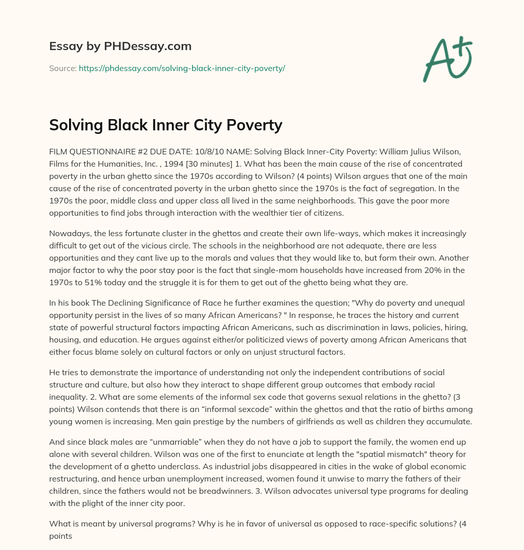 Solving Black Inner City Poverty essay