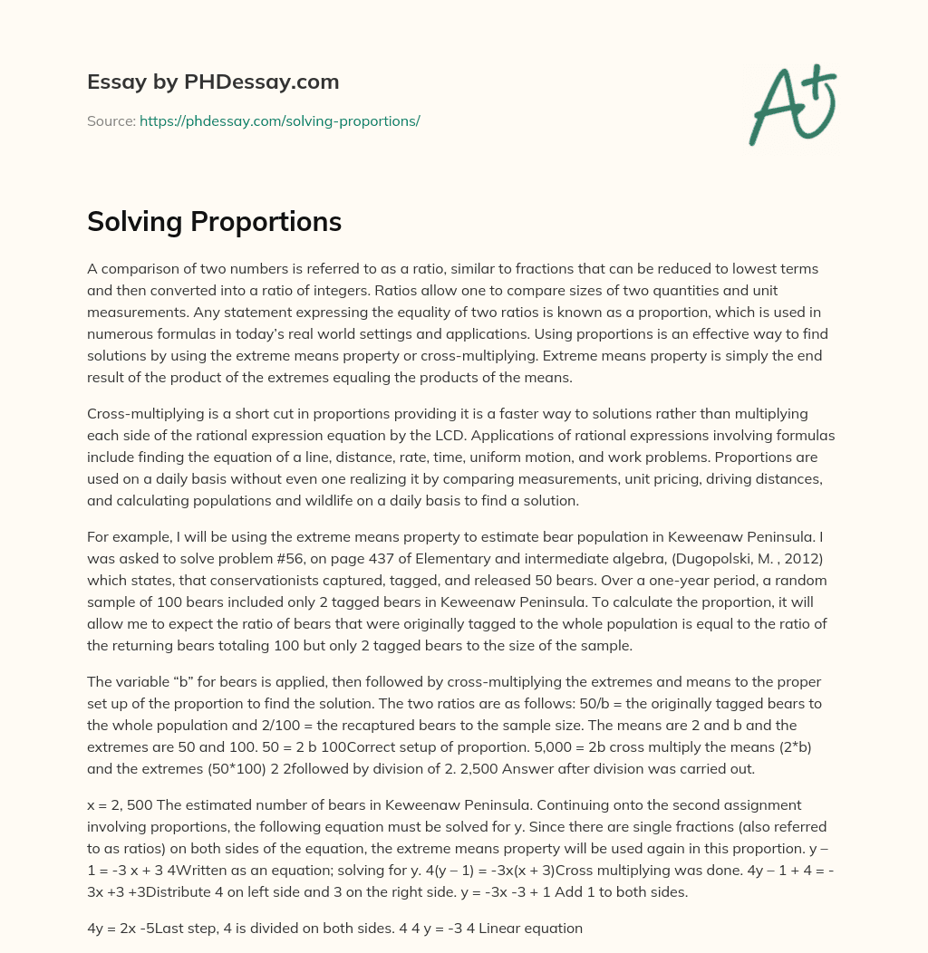 Solving Proportions Example - PHDessay.com