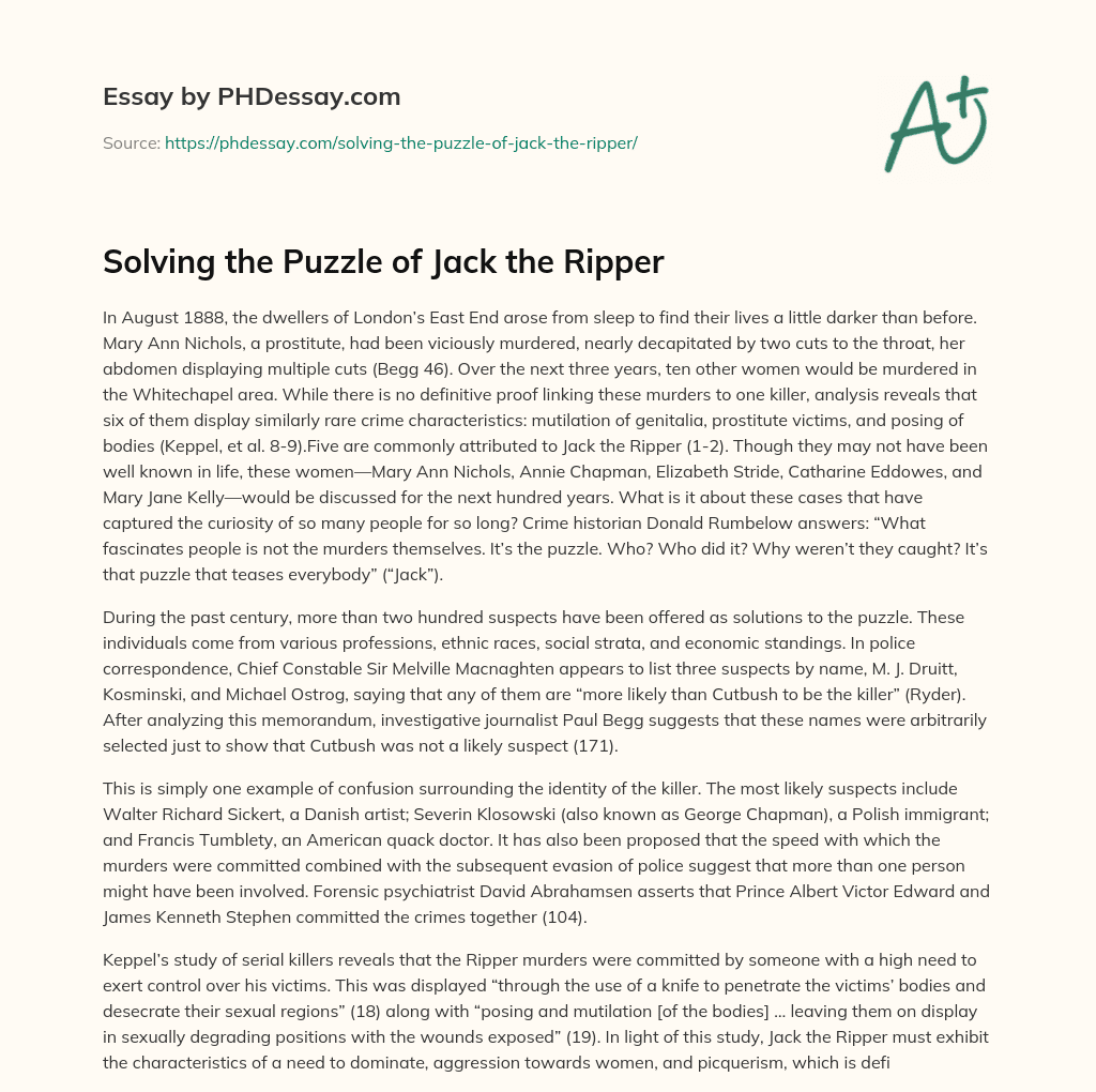Solving the Puzzle of Jack the Ripper essay