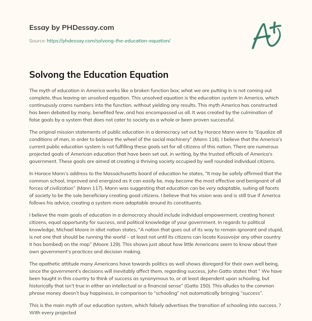 Solvong the Education Equation essay