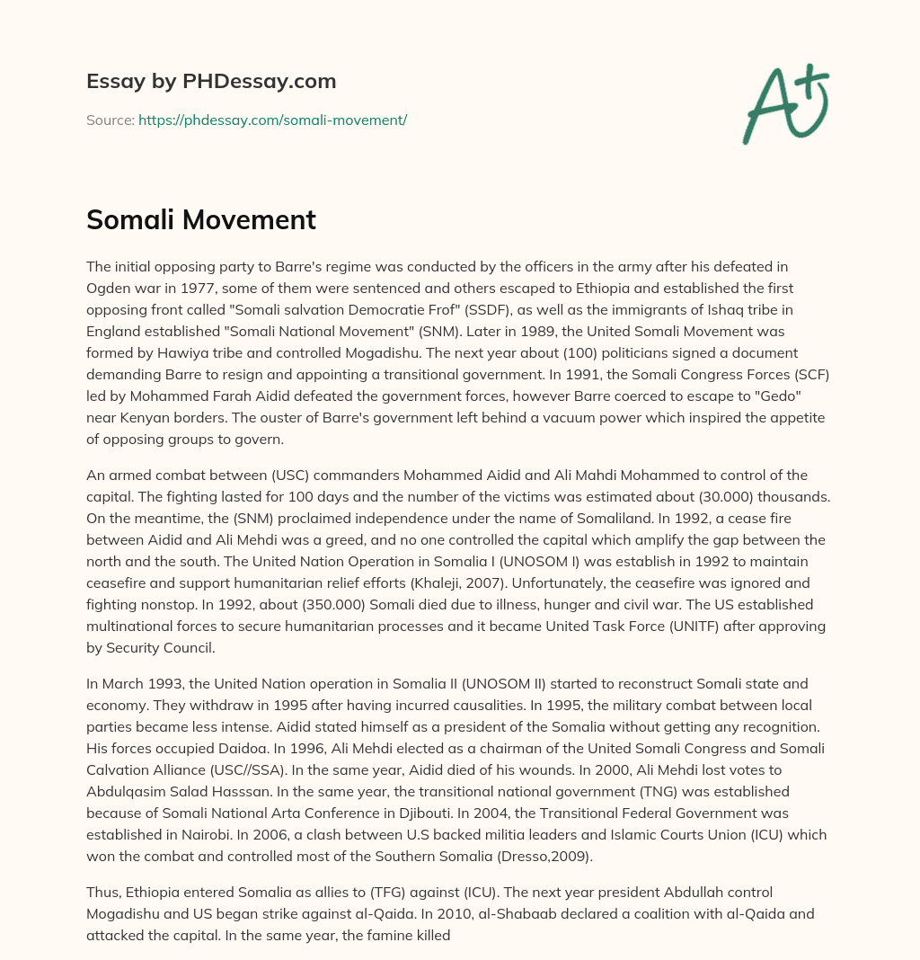 Somali Movement essay