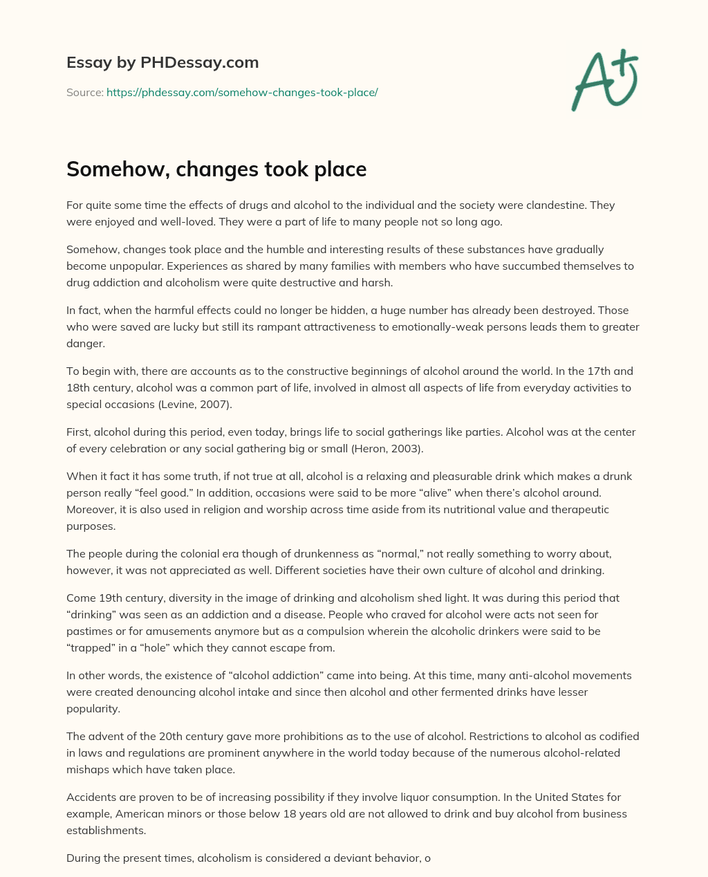 Somehow, changes took place essay