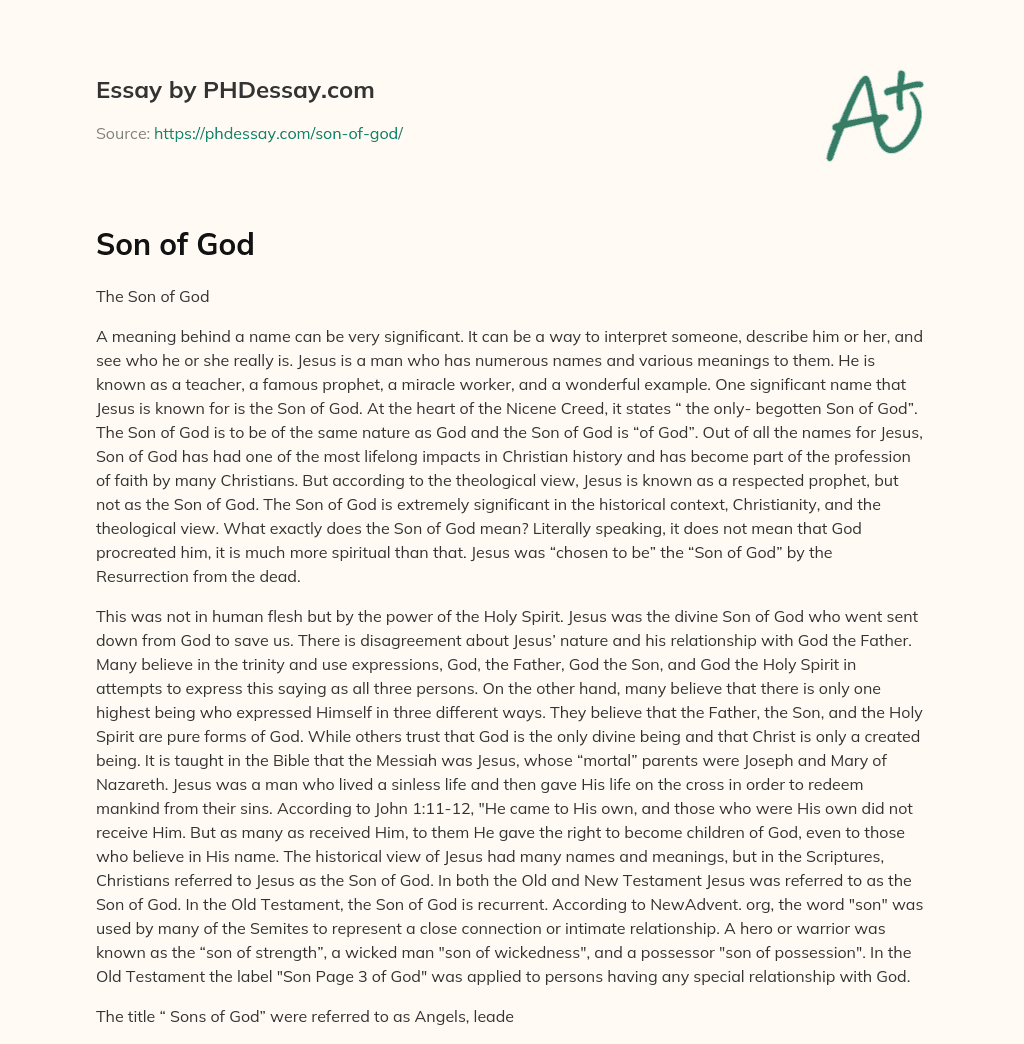 son of god reflection essay