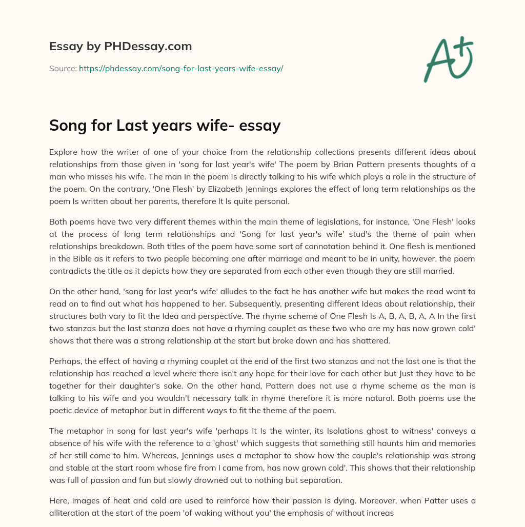 Song for Last years wife- essay essay