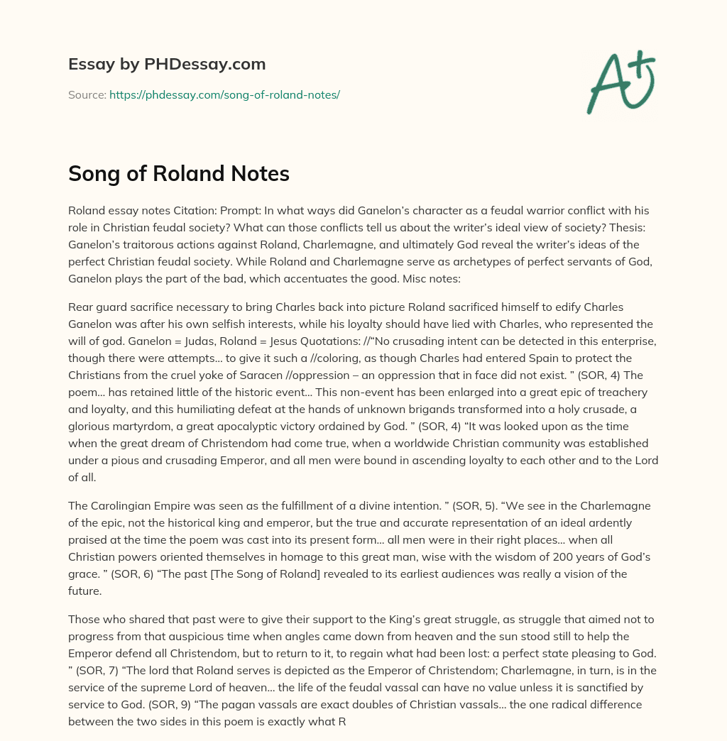 Song of Roland Notes essay