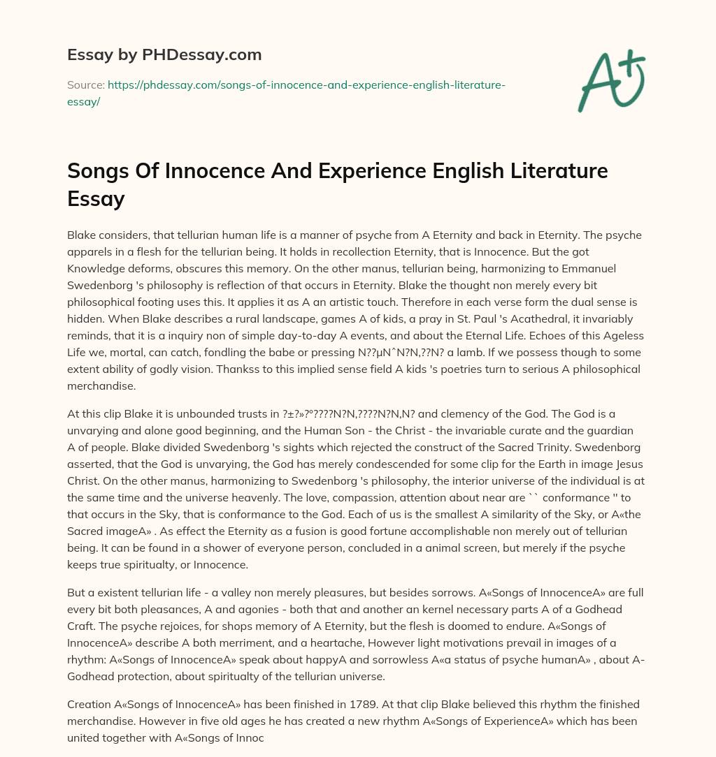 Songs Of Innocence And Experience English Literature Essay essay