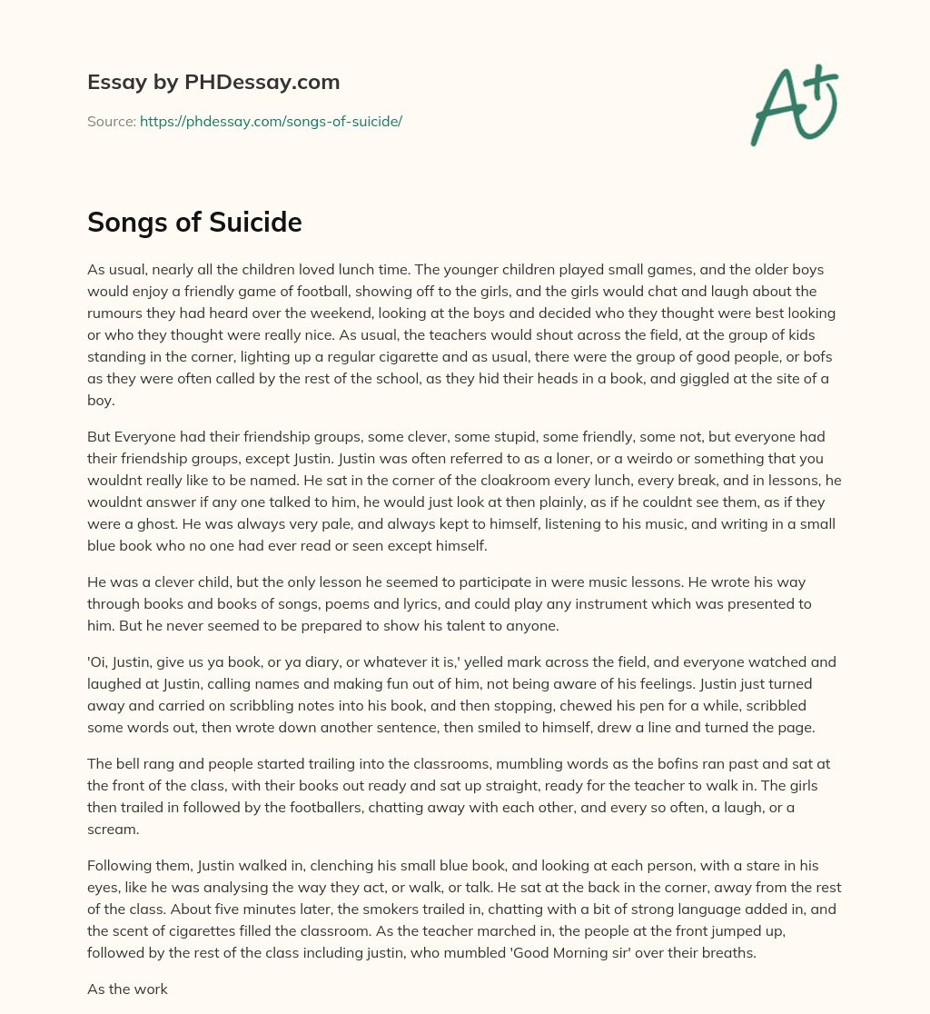 Songs of Suicide essay