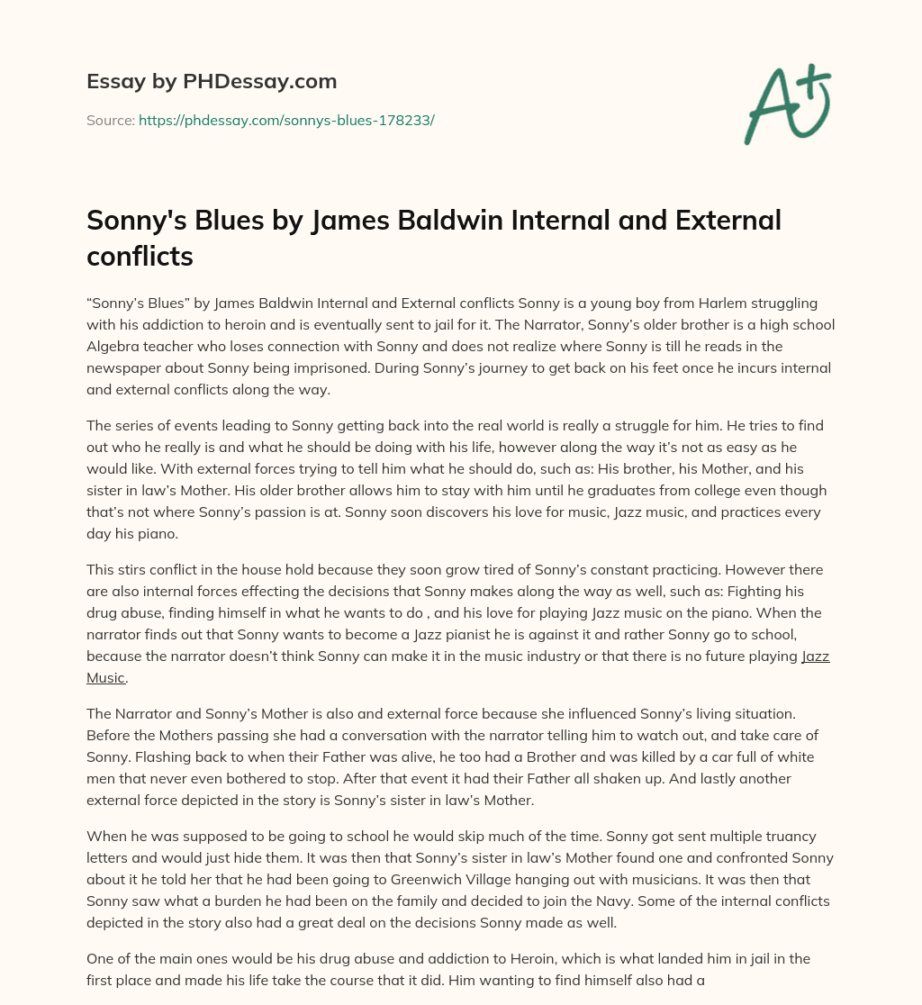 Sonny’s Blues by James Baldwin Internal and External conflicts essay