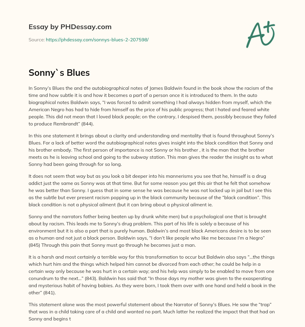 Sonny`s Blues essay