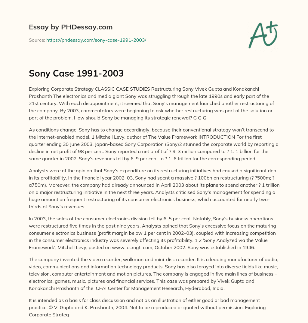 Sony Case 1991-2003 essay