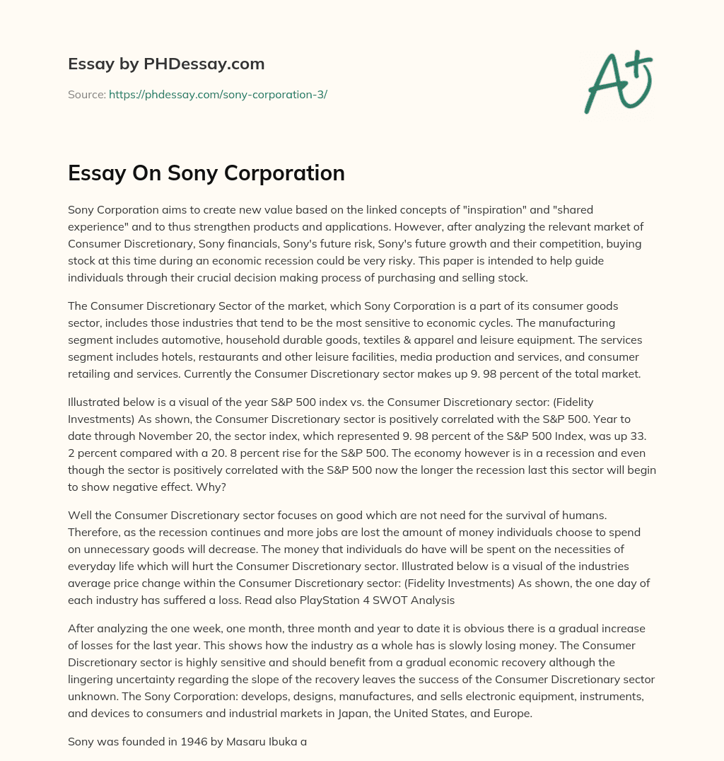 Essay On Sony Corporation essay