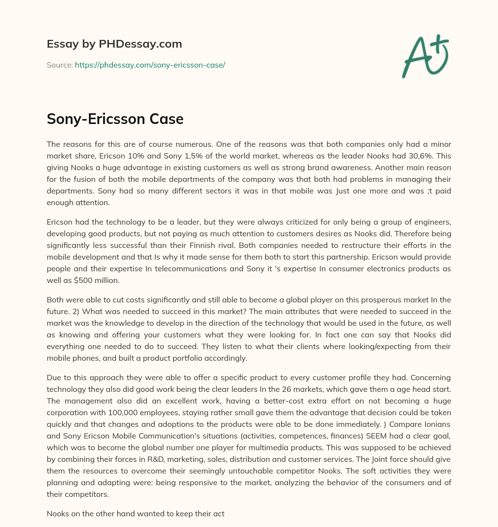 Sony-Ericsson Case essay