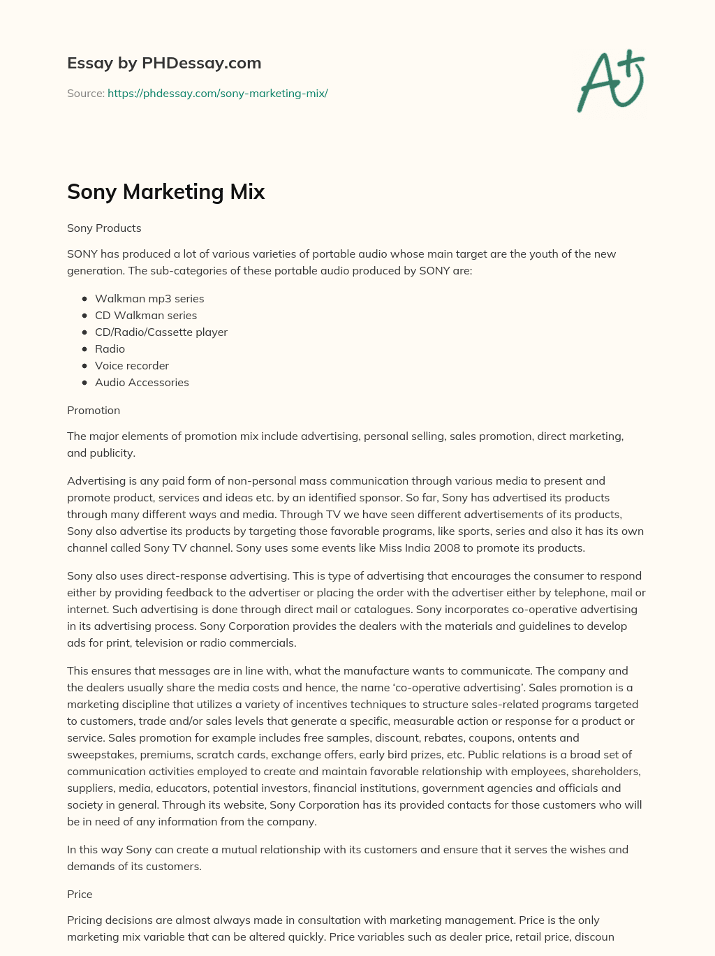 Sony Marketing Mix essay