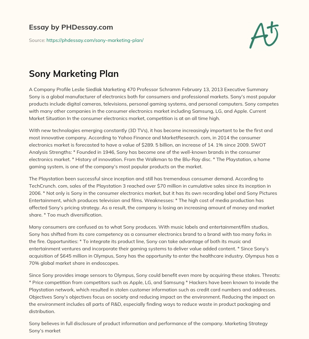 Sony Marketing Plan essay