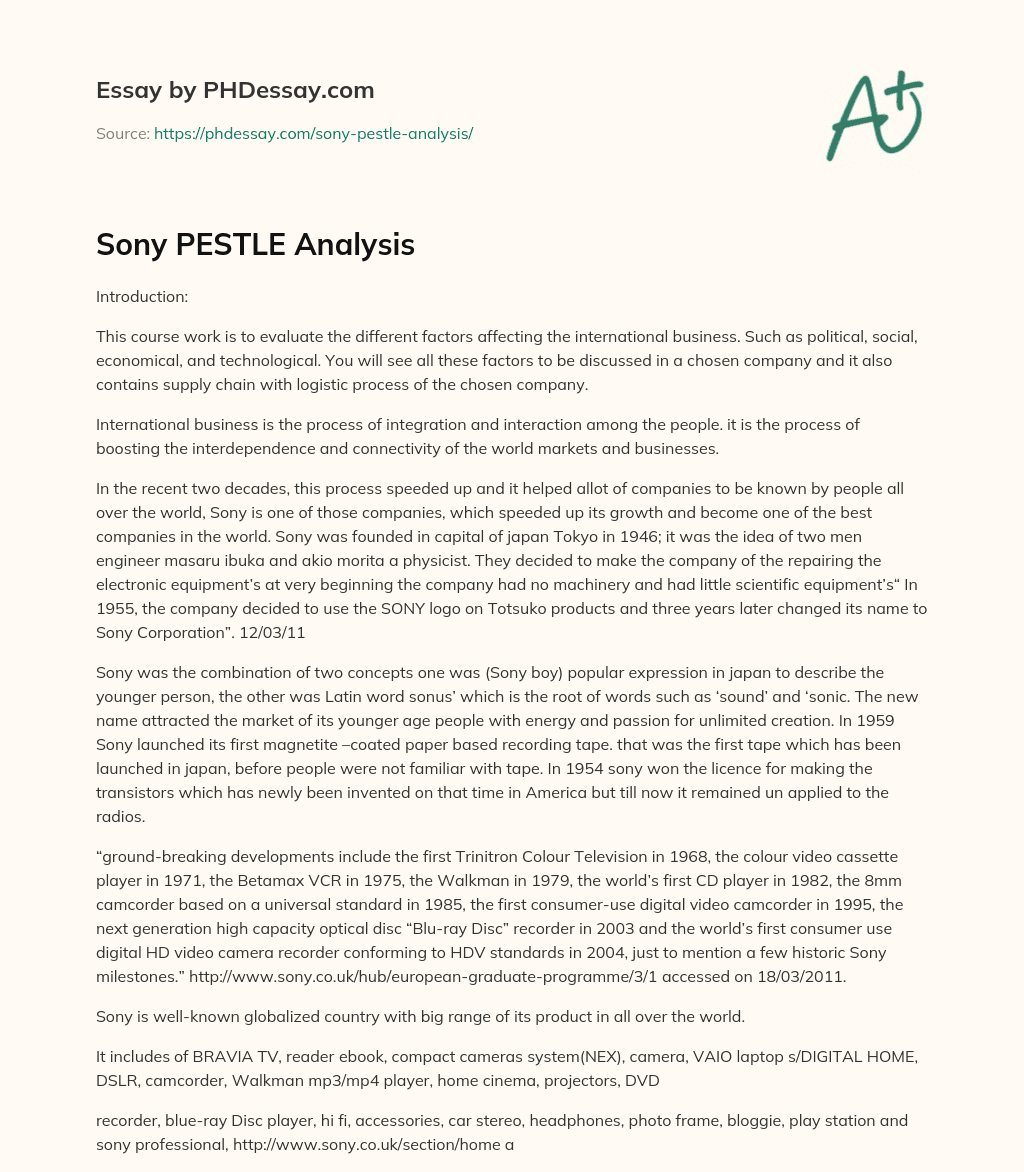 Sony PESTLE Analysis essay