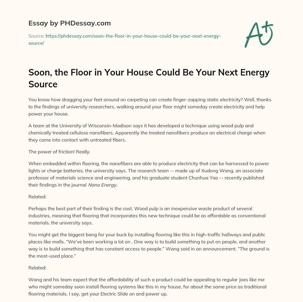 Soon, the Floor in Your House Could Be Your Next Energy Source essay