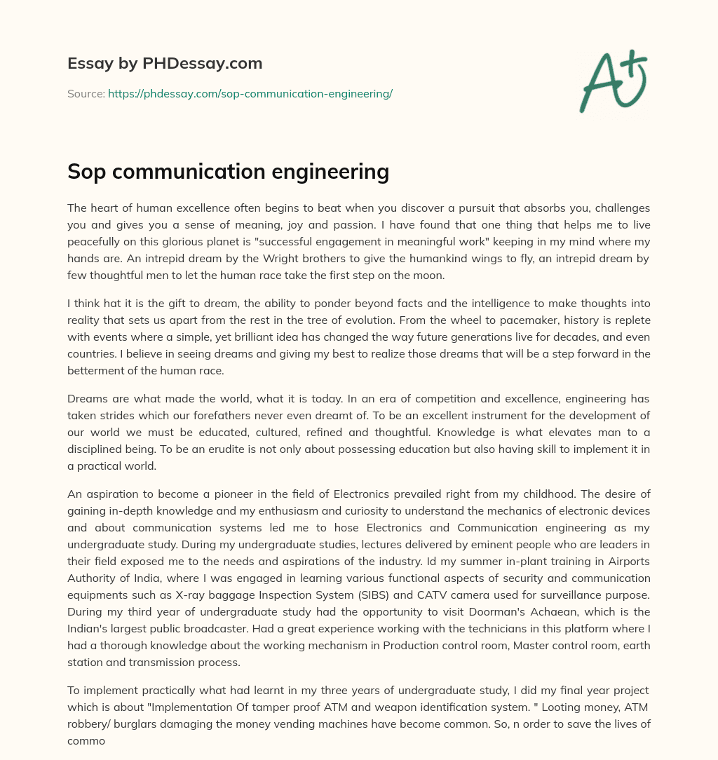 Sop communication engineering essay