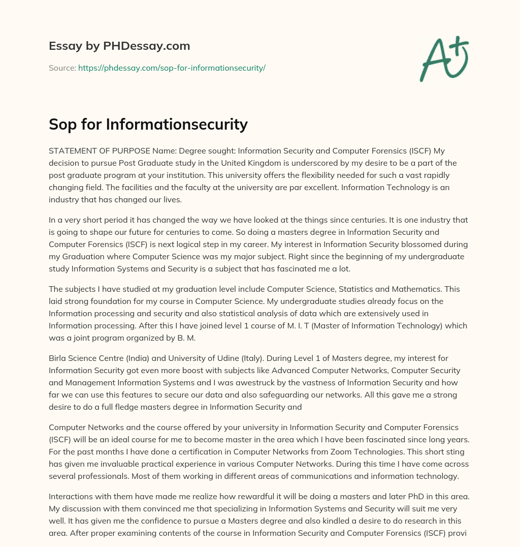 Sop for Informationsecurity essay