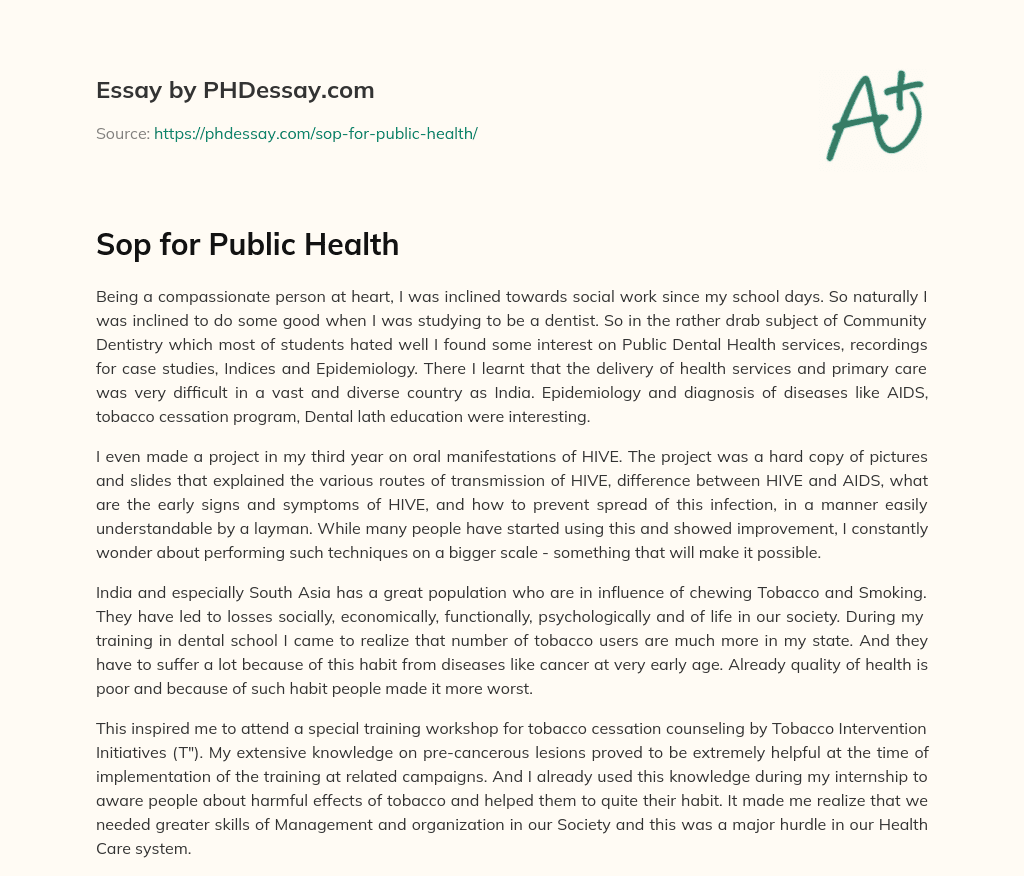 why i chose public health essay