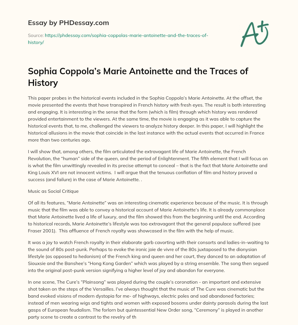 Sophia Coppola’s Marie Antoinette and the Traces of History essay
