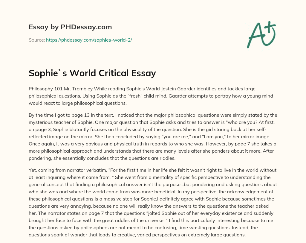 Sophie`s World Critical Essay essay