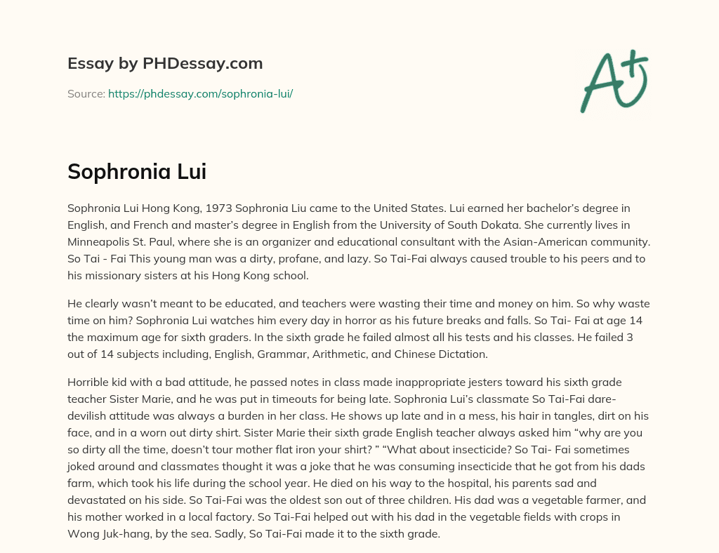 Sophronia Lui essay