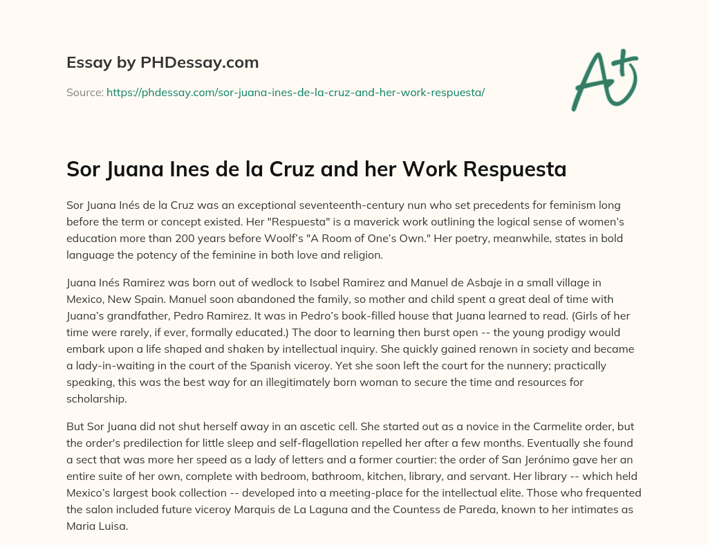 Sor Juana Ines de la Cruz and her Work Respuesta essay