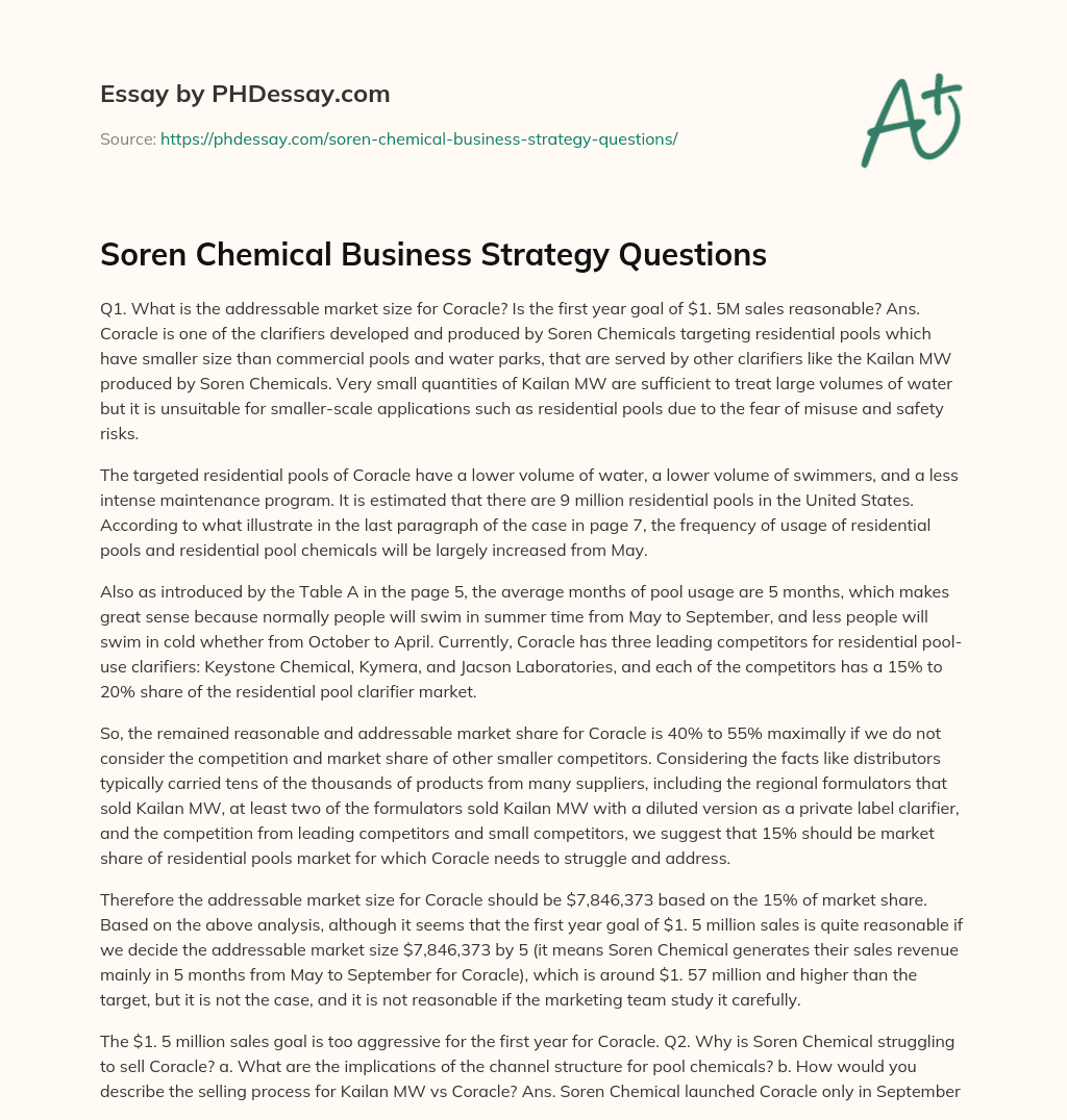 Soren Chemical Business Strategy Questions essay