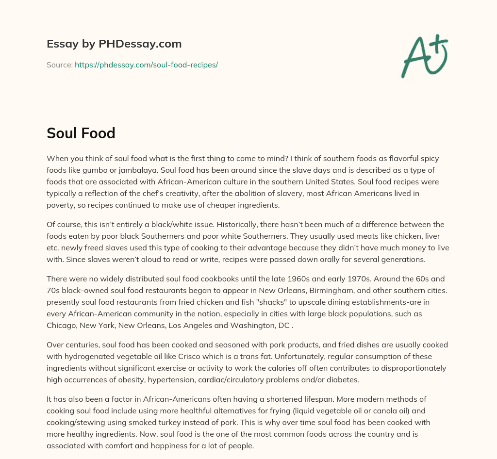 The History and Evolution of Soul Food in the Southern United States essay