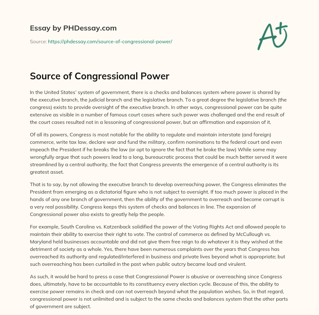 Source of Congressional Power essay