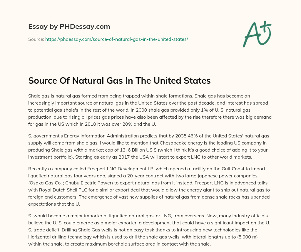 Source Of Natural Gas In The United States essay