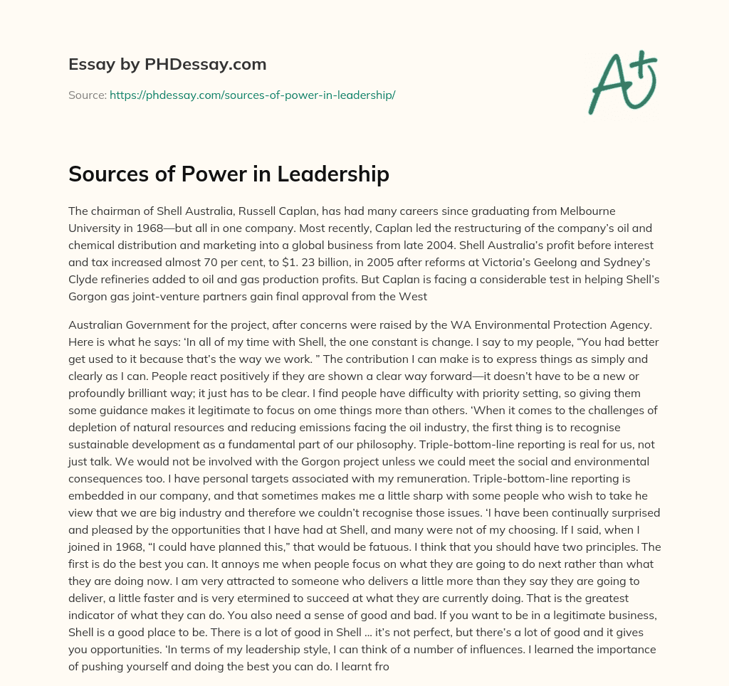 Sources of Power in Leadership essay