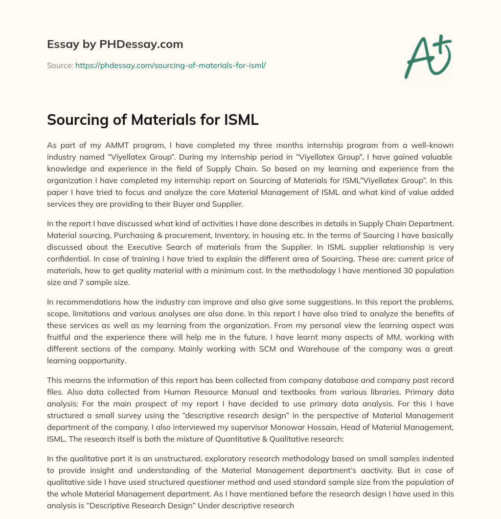 Sourcing of Materials for ISML essay