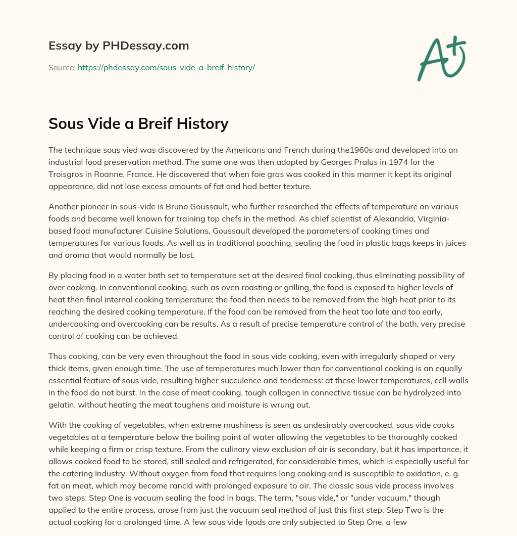 Sous Vide a Breif History essay