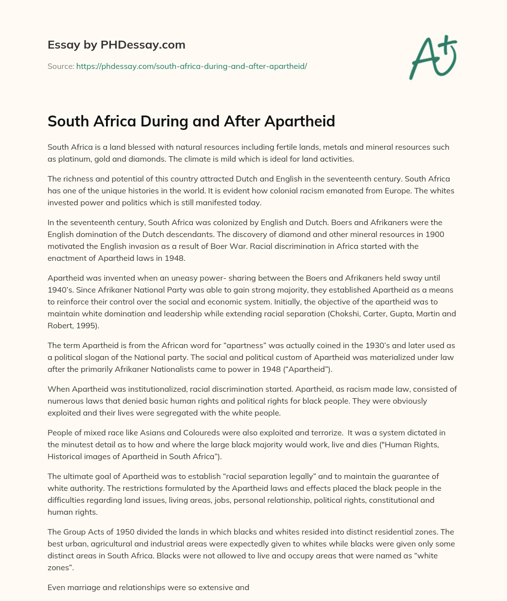 essay on apartheid in south africa