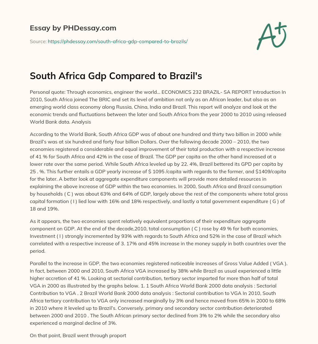 South Africa Gdp Compared to Brazil’s essay