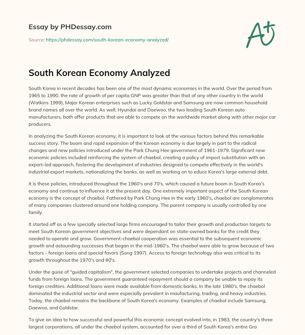 South Korea’s Economic Success: Factors and Policies essay