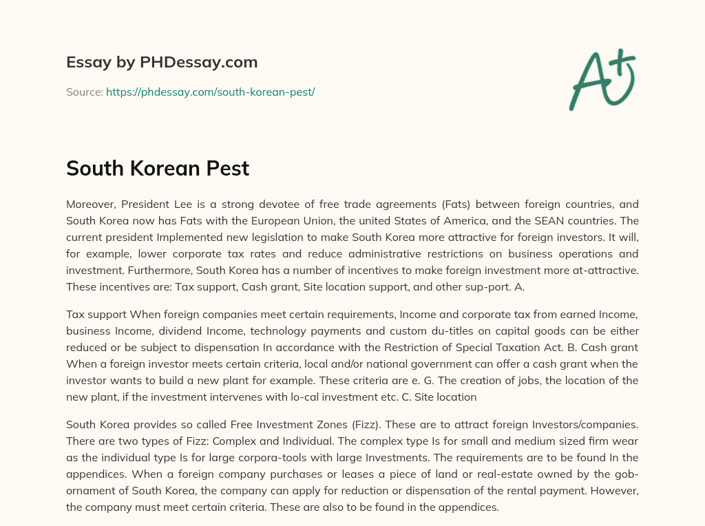 South Korean Pest essay
