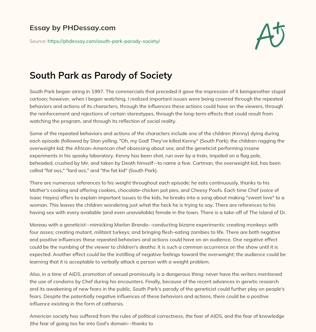 South Park as Parody of Society essay