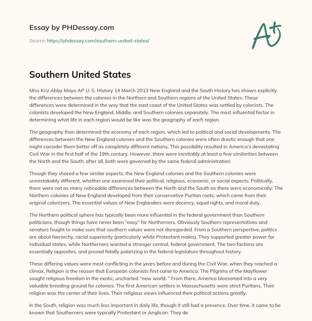 Southern United States essay