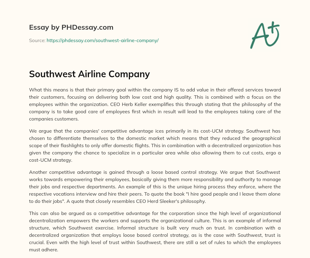Southwest Airline Company essay