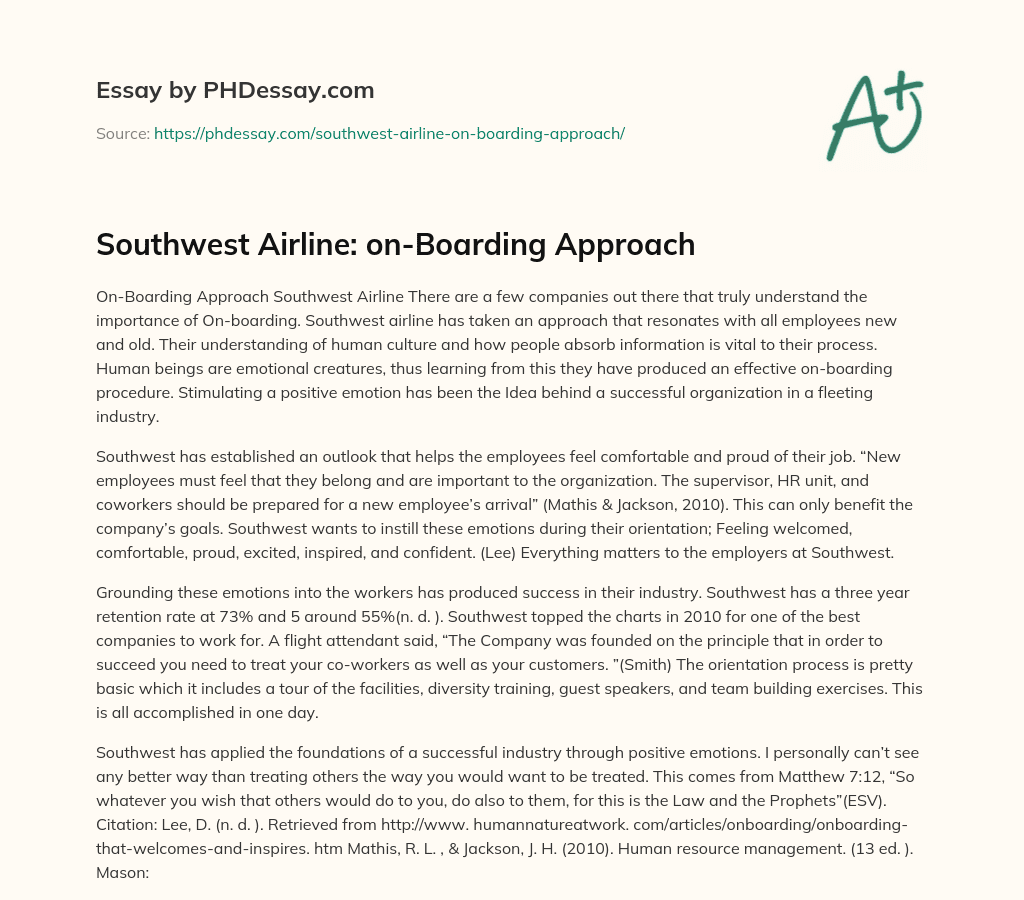 Southwest Airline: on-Boarding Approach essay